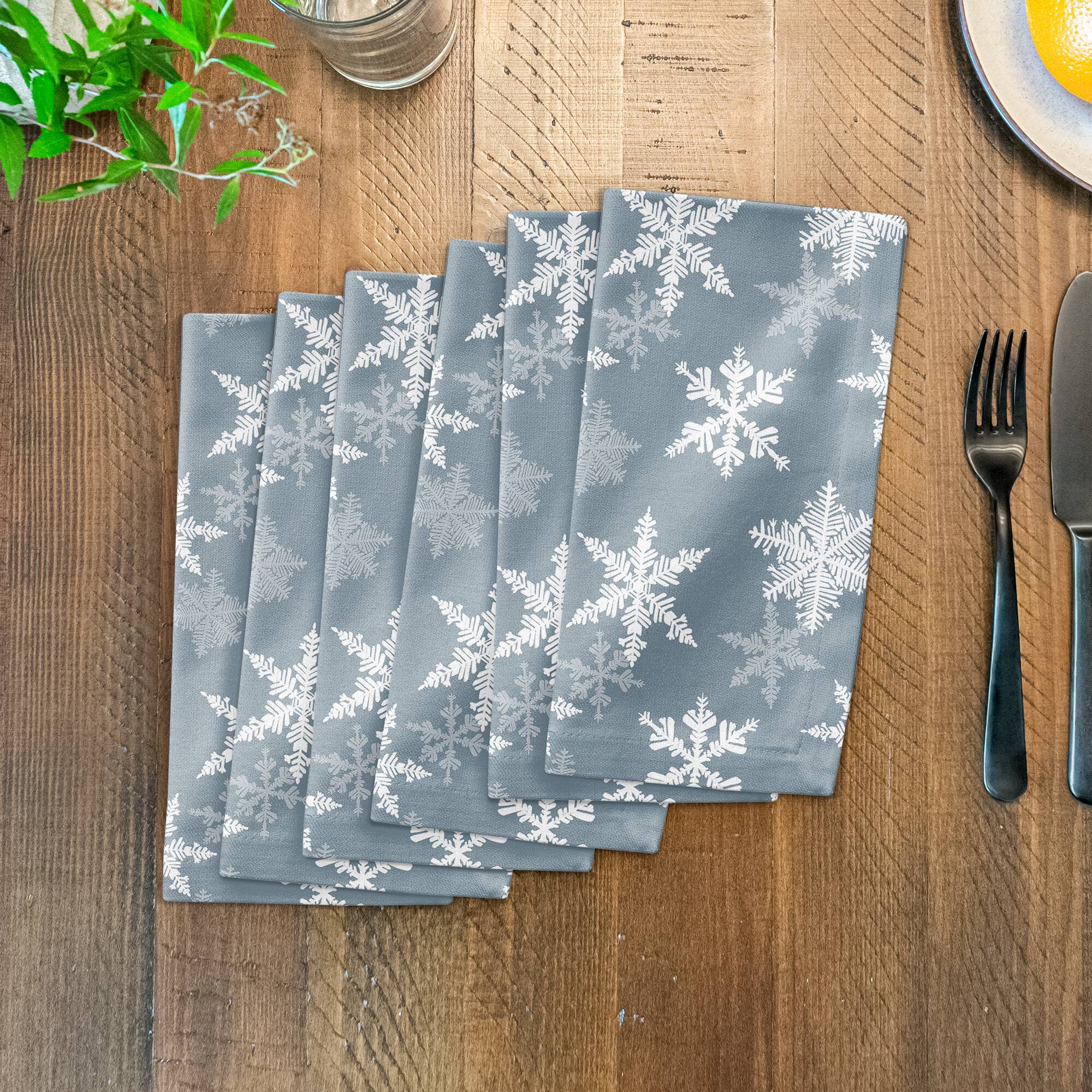 Blue Snowflake Pattern 10" x 10" Cotton Twill Napkin